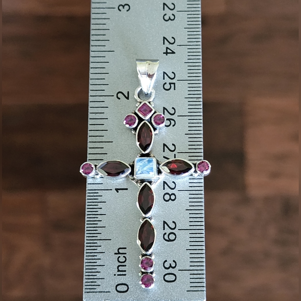 Nicky Butler Sterling Silver 925 Cross Pendant NB Garnet Moonstone Rhodolite NWT - Picture 6 of 14